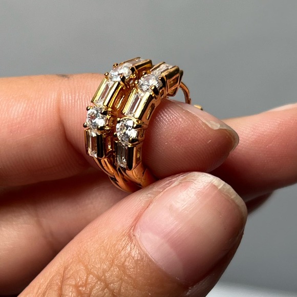 Vintage Sterling Silver Rhinestone Huggie Earrings - Picture 1 of 8